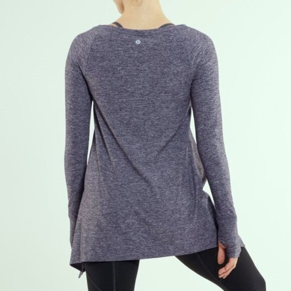 Lululemon Rehearsal Top Long Sleeve Gray Tee Heathered Black Swan Thumb Holes 8 - Picture 2 of 9